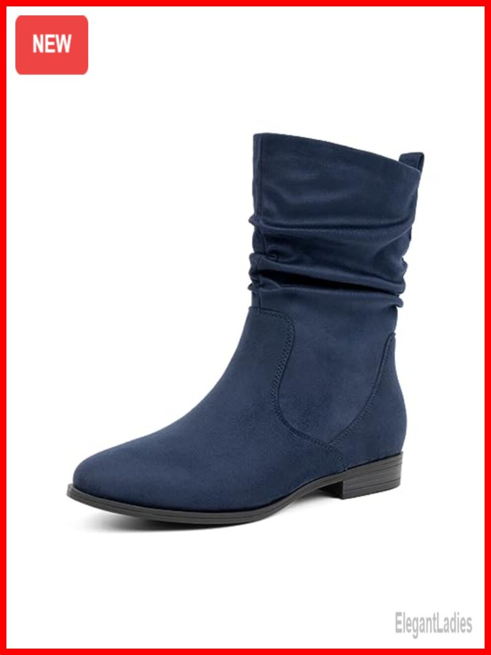 Faux Suede Mid Calf Slouchy Boots Almond Toe Low Heel Dress Booties